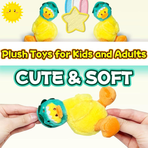 Cute Duck Stuffed Animals for Girls and Boys, Mini Yellow Duck Plush Toys Key Chain, Soft and Fun Dinosaur Style Duck Toy, Small Stuffed Animal fo...